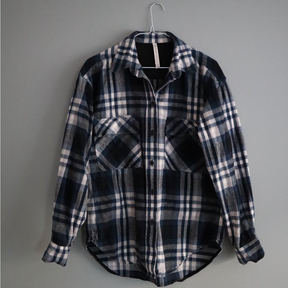 Babaton Navy and White Plaid Button-Down Shirt